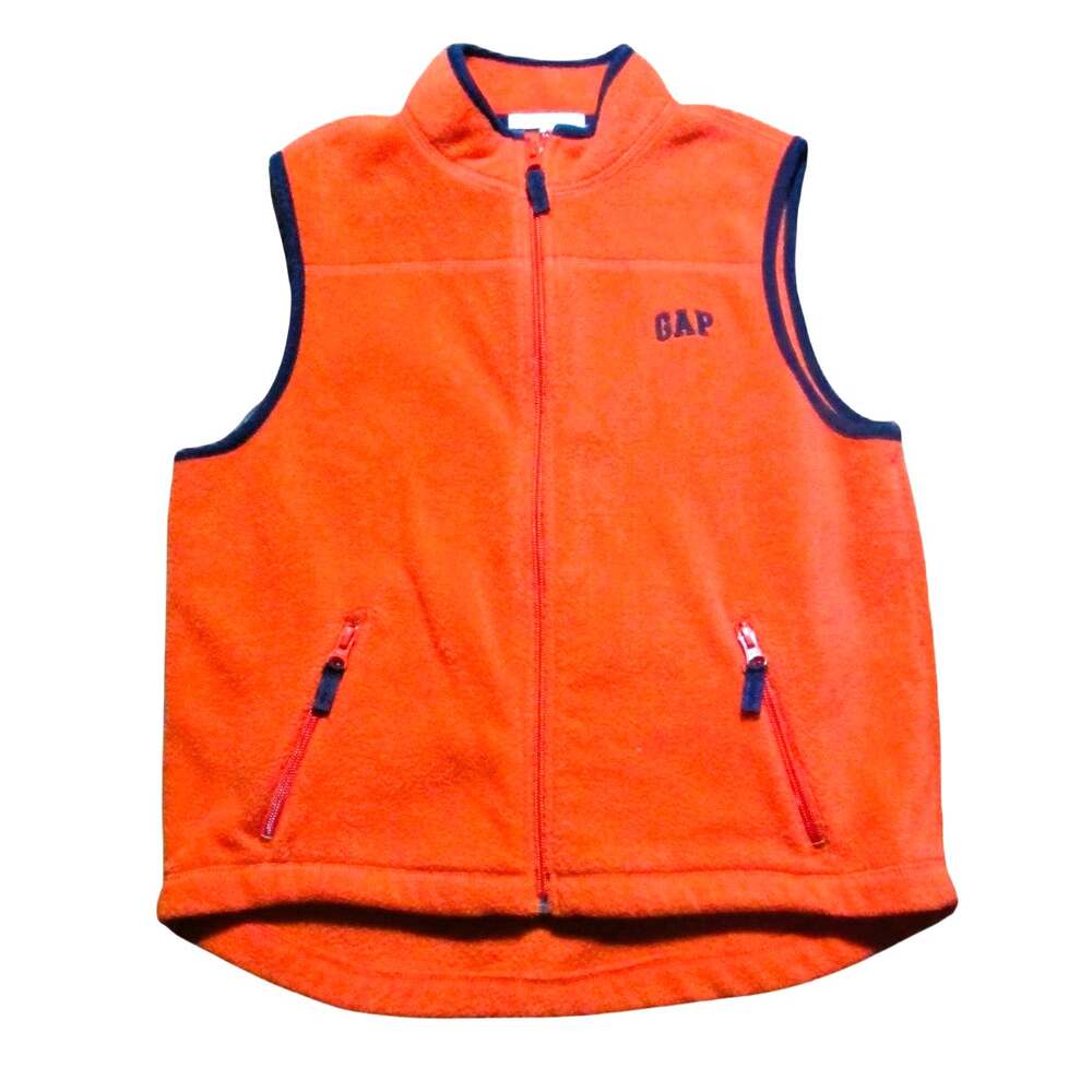 Gap Kids Fleece Orange Vest Boy's Size Medium (8) Zip Pockets High Collar Logo